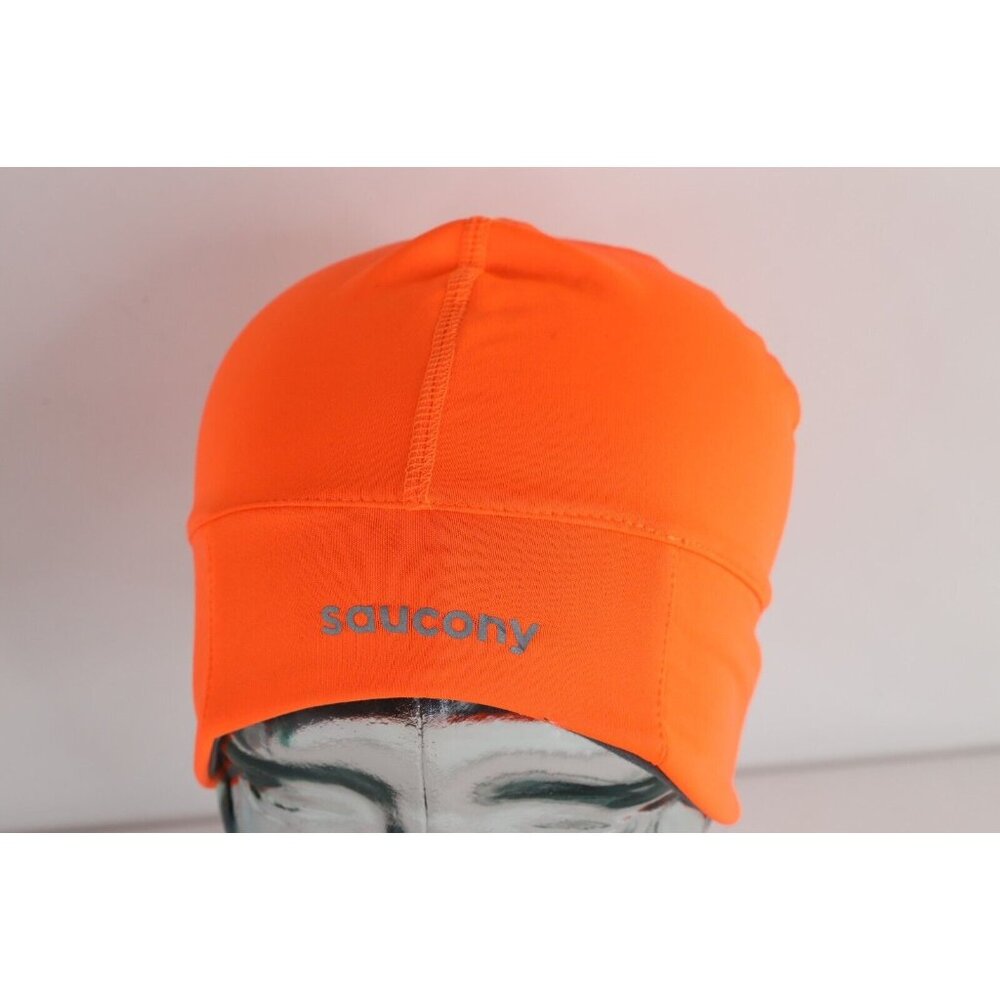 Saucony Running Spell Out Reflective Winter Beanie Skully Hat Cap Blaze Orange